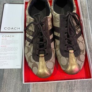 Coach Women's Sneakers in Brown and Gold
